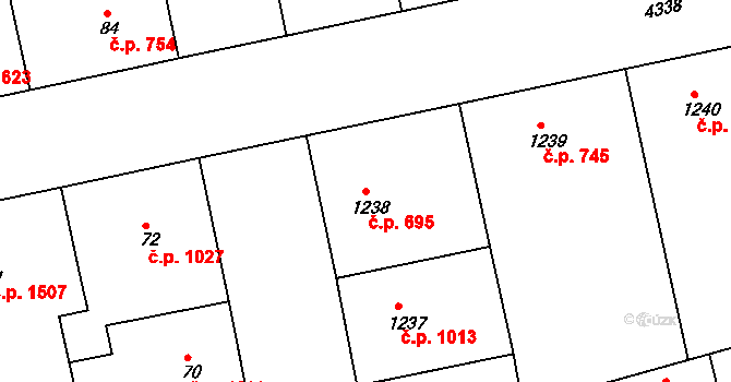 Žižkov 695, Praha na parcele st. 1238 v KÚ Žižkov, Katastrální mapa