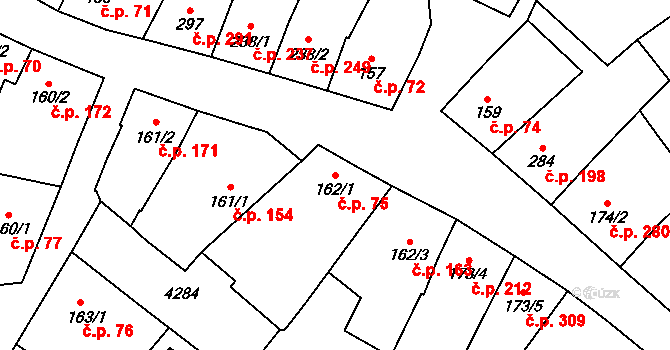 Lomnice nad Lužnicí 75 na parcele st. 162/1 v KÚ Lomnice nad Lužnicí, Katastrální mapa