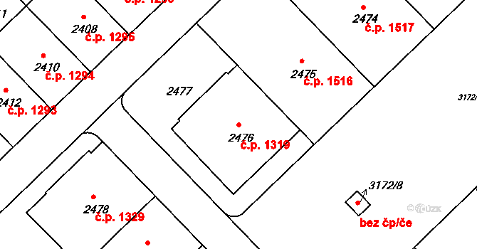 Nusle 1319, Praha na parcele st. 2476 v KÚ Nusle, Katastrální mapa
