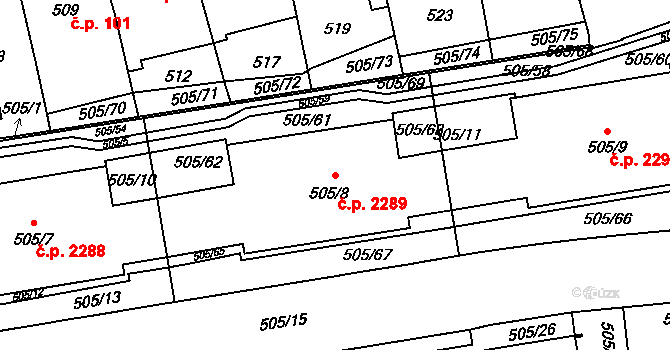 Břevnov 2289, Praha na parcele st. 505/8 v KÚ Břevnov, Katastrální mapa