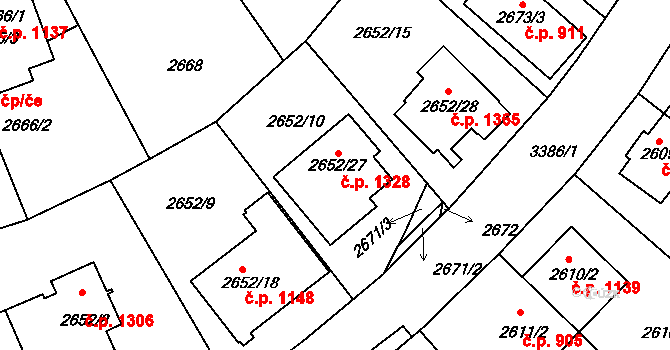 Michle 1328, Praha na parcele st. 2652/27 v KÚ Michle, Katastrální mapa