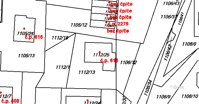 Příbram II 613, Příbram na parcele st. 1112/25 v KÚ Příbram, Katastrální mapa