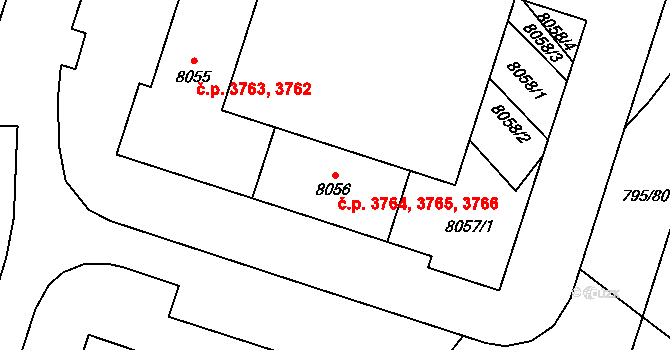 Hodonín 3764,3765,3766 na parcele st. 8056 v KÚ Hodonín, Katastrální mapa