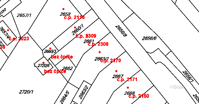 Chomutov 2170 na parcele st. 2663/1 v KÚ Chomutov II, Katastrální mapa