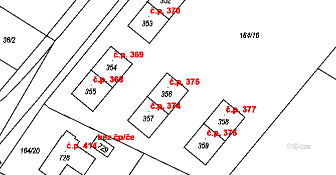 Pouchov 375, Hradec Králové na parcele st. 356 v KÚ Pouchov, Katastrální mapa