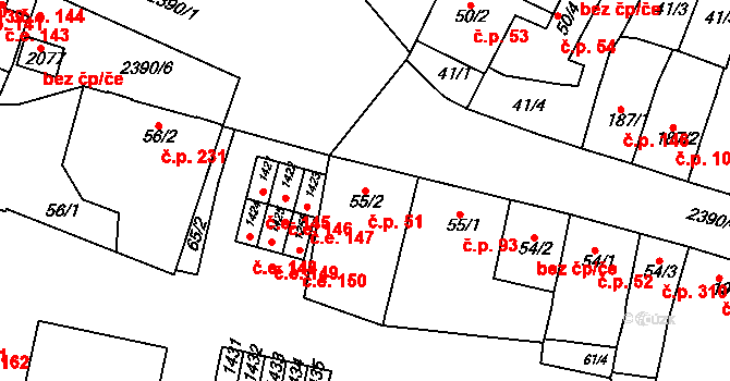 Rosice 51 na parcele st. 55/2 v KÚ Rosice u Brna, Katastrální mapa