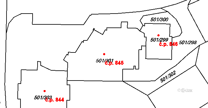 Ráj 845, Karviná na parcele st. 501/301 v KÚ Ráj, Katastrální mapa