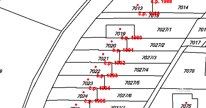 Vsetín 1992 na parcele st. 7021 v KÚ Vsetín, Katastrální mapa