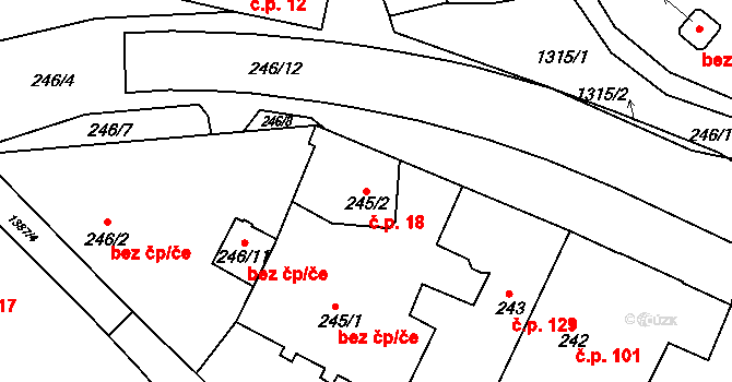 Božkov 18, Plzeň na parcele st. 245/2 v KÚ Božkov, Katastrální mapa