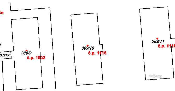 Pohořelice 1116 na parcele st. 389/10 v KÚ Pohořelice nad Jihlavou, Katastrální mapa