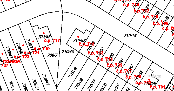 Poříčí 713, Boršov nad Vltavou na parcele st. 710/53 v KÚ Boršov nad Vltavou, Katastrální mapa