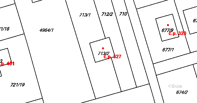 Syrovice 327 na parcele st. 713/2 v KÚ Syrovice, Katastrální mapa
