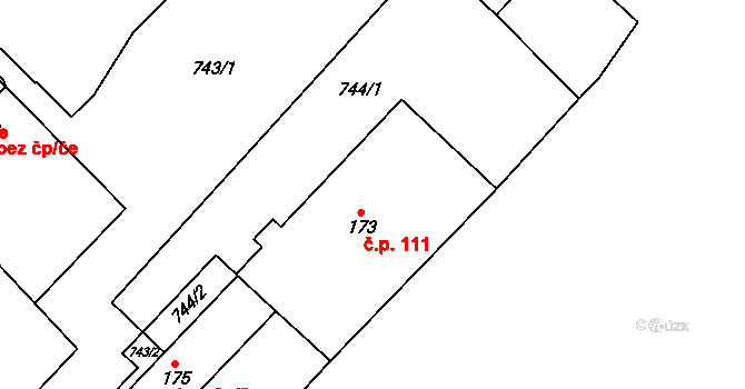 Zdislavice 111, Troubky-Zdislavice na parcele st. 173 v KÚ Zdislavice, Katastrální mapa