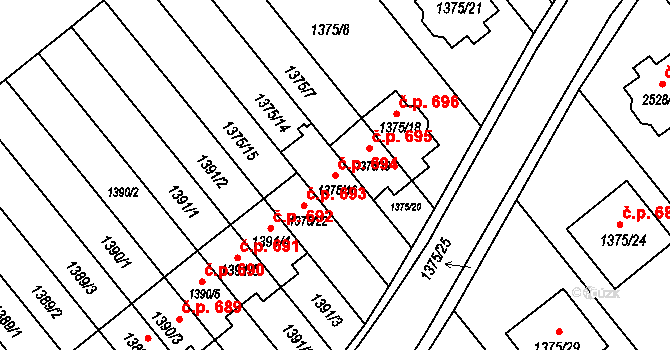 Jedovnice 694 na parcele st. 1375/16 v KÚ Jedovnice, Katastrální mapa