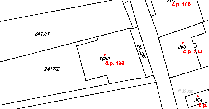 Cvikov II 136, Cvikov na parcele st. 1063 v KÚ Cvikov, Katastrální mapa