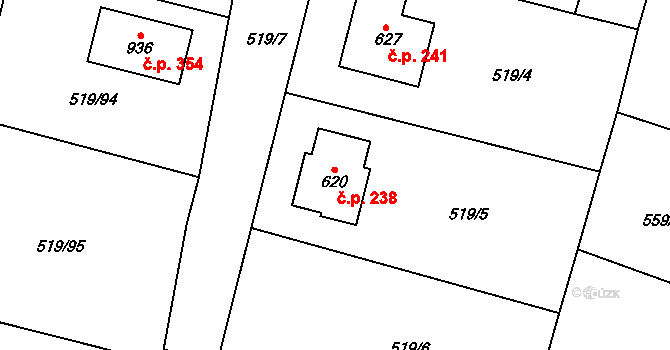 Srbín 238, Mukařov na parcele st. 620 v KÚ Srbín, Katastrální mapa