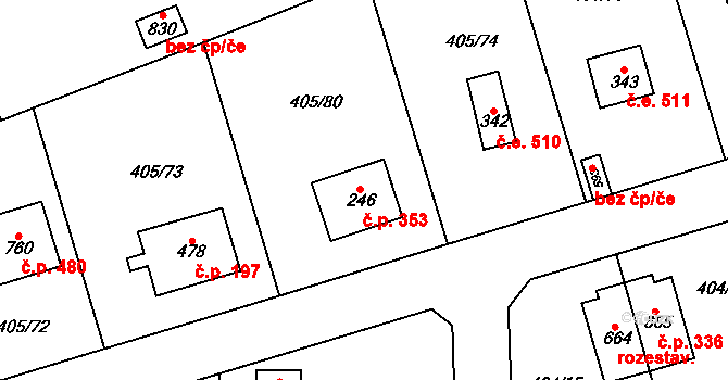 Třebotov 353 na parcele st. 246 v KÚ Třebotov, Katastrální mapa
