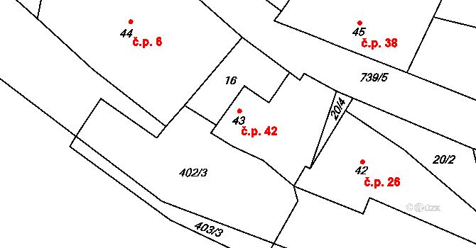 Kruh 42, Doksy na parcele st. 43 v KÚ Kruh v Podbezdězí, Katastrální mapa