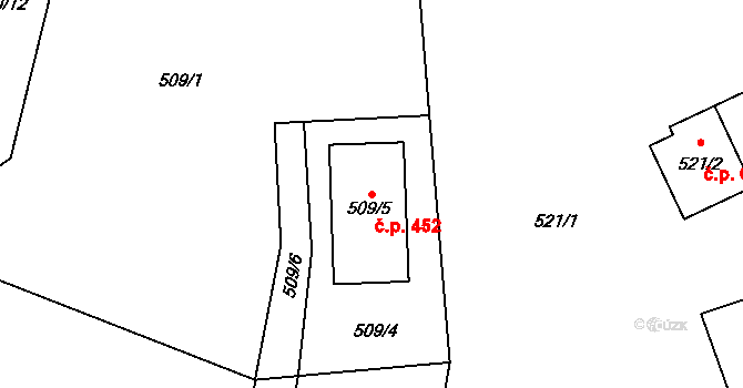 Řepiště 452 na parcele st. 509/5 v KÚ Řepiště, Katastrální mapa