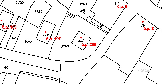 Pístovice 206, Račice-Pístovice na parcele st. 443 v KÚ Pístovice, Katastrální mapa