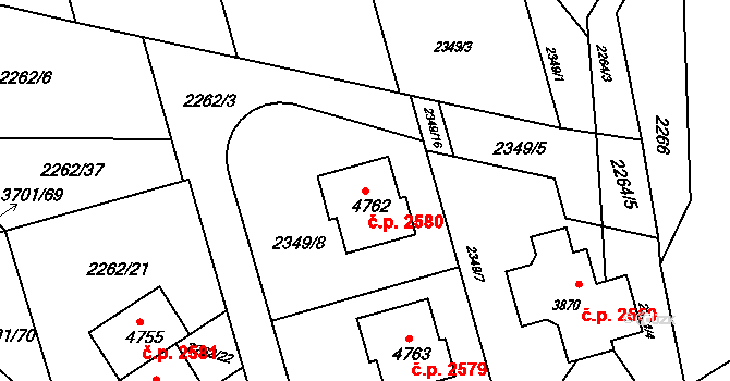 Rožnov pod Radhoštěm 2580 na parcele st. 4762 v KÚ Rožnov pod Radhoštěm, Katastrální mapa