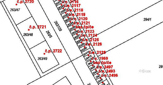Znojmo 2125 na parcele st. 263/89 v KÚ Znojmo-Louka, Katastrální mapa