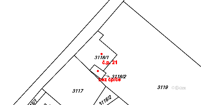 Harrachov 21, Rýmařov na parcele st. 3118/1 v KÚ Rýmařov, Katastrální mapa