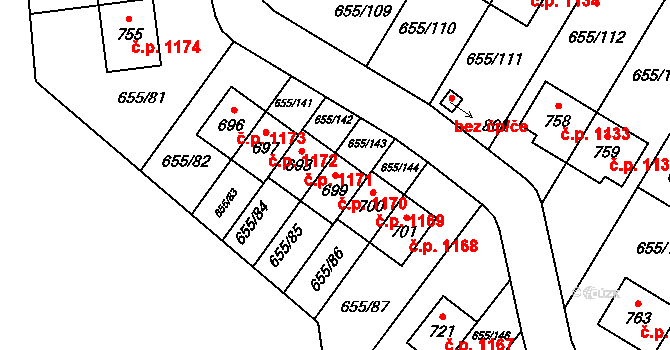 Květnice 1170 na parcele st. 699 v KÚ Květnice, Katastrální mapa