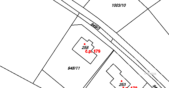 Řečice 179 na parcele st. 258 v KÚ Řečice nad Bobrůvkou, Katastrální mapa