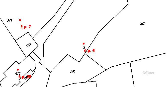 Čeňovice 6, Teplýšovice na parcele st. 3 v KÚ Čeňovice, Katastrální mapa
