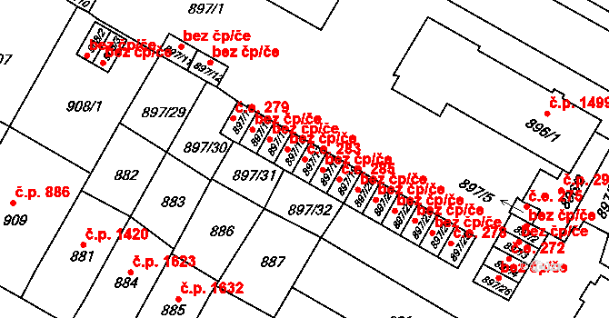 Předměstí 283, Litoměřice na parcele st. 897/17 v KÚ Litoměřice, Katastrální mapa