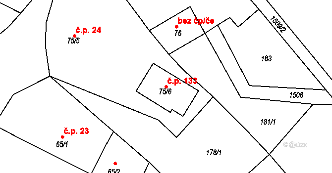 Vršovice 133 na parcele st. 75/6 v KÚ Vršovice u Opavy, Katastrální mapa
