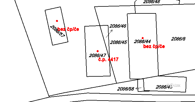 Mšeno nad Nisou 4417, Jablonec nad Nisou na parcele st. 2086/47 v KÚ Mšeno nad Nisou, Katastrální mapa