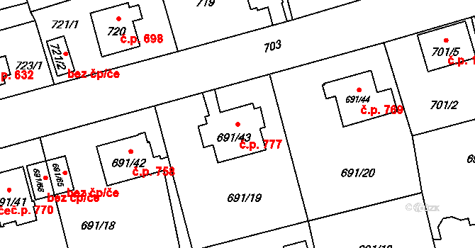 Svinov 777, Ostrava na parcele st. 691/43 v KÚ Svinov, Katastrální mapa
