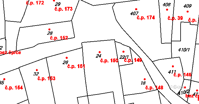 Bystřice nad Pernštejnem 150 na parcele st. 24 v KÚ Bystřice nad Pernštejnem, Katastrální mapa