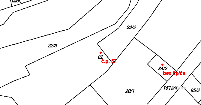 Lutonina 57 na parcele st. 82 v KÚ Lutonina, Katastrální mapa