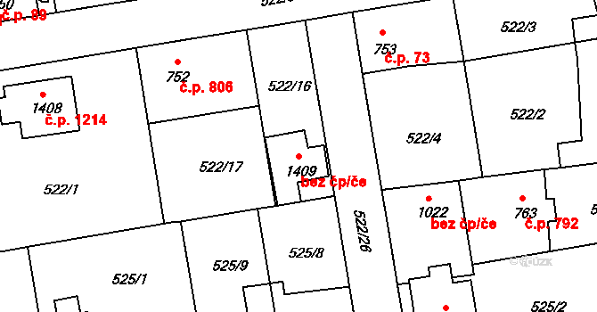 Vlašim 39386309 na parcele st. 1409 v KÚ Vlašim, Katastrální mapa