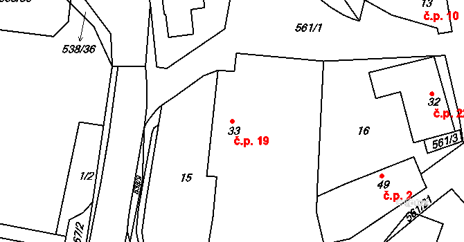 Mirošov 19, Valašské Klobouky na parcele st. 33 v KÚ Mirošov u Valašských Klobouk, Katastrální mapa