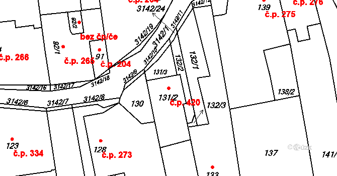 Píšť 420 na parcele st. 131/2 v KÚ Píšť, Katastrální mapa