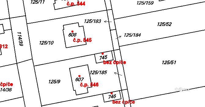 Veltrusy 43395309 na parcele st. 745 v KÚ Veltrusy, Katastrální mapa