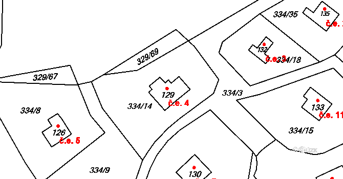 Mladecko 4 na parcele st. 129 v KÚ Mladecko, Katastrální mapa