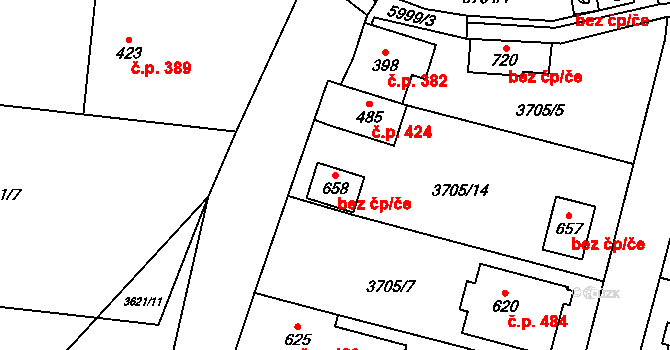 Kamenice 44529309 na parcele st. 658 v KÚ Kamenice u Jihlavy, Katastrální mapa