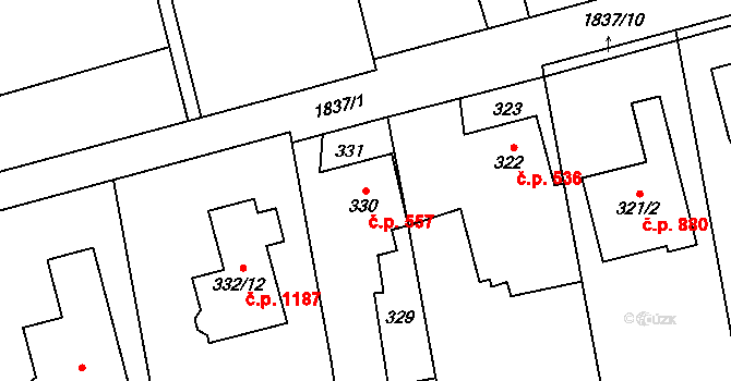 Kylešovice 557, Opava na parcele st. 330 v KÚ Kylešovice, Katastrální mapa