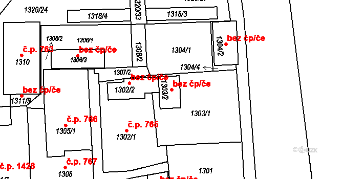 Brumov-Bylnice 44755309 na parcele st. 1303/2 v KÚ Brumov, Katastrální mapa