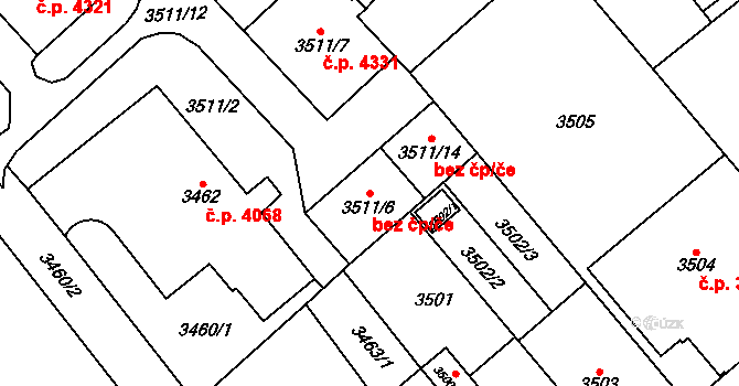 Chomutov 45021309 na parcele st. 3511/6 v KÚ Chomutov I, Katastrální mapa