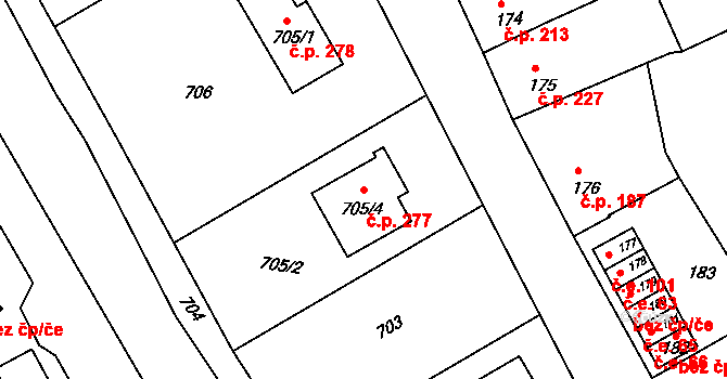 Lovčičky 277 na parcele st. 705/4 v KÚ Lovčičky, Katastrální mapa
