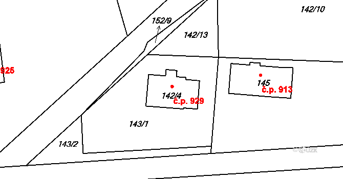 Hvězdov 929, Ralsko na parcele st. 142/4 v KÚ Ploužnice pod Ralskem, Katastrální mapa