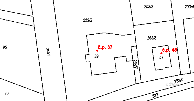 Brčekoly 37, Rosice na parcele st. 39 v KÚ Brčekoly, Katastrální mapa