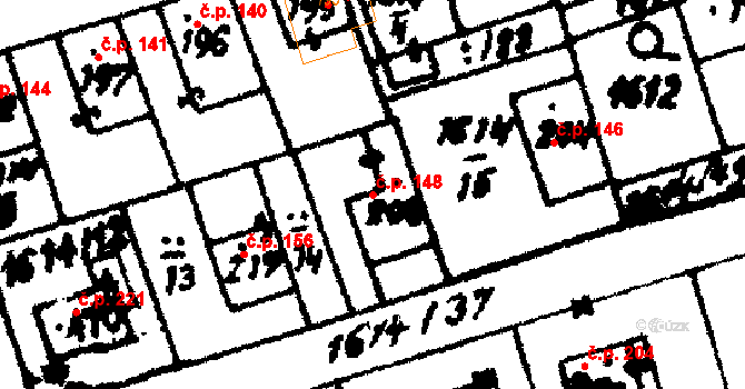 Trhová Kamenice 148 na parcele st. 206 v KÚ Trhová Kamenice, Katastrální mapa