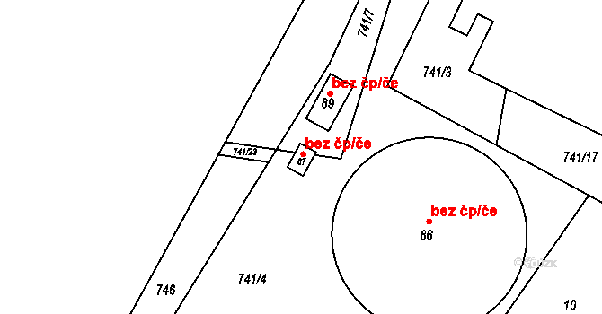 Dačice 54226309 na parcele st. 87 v KÚ Chlumec u Dačic, Katastrální mapa